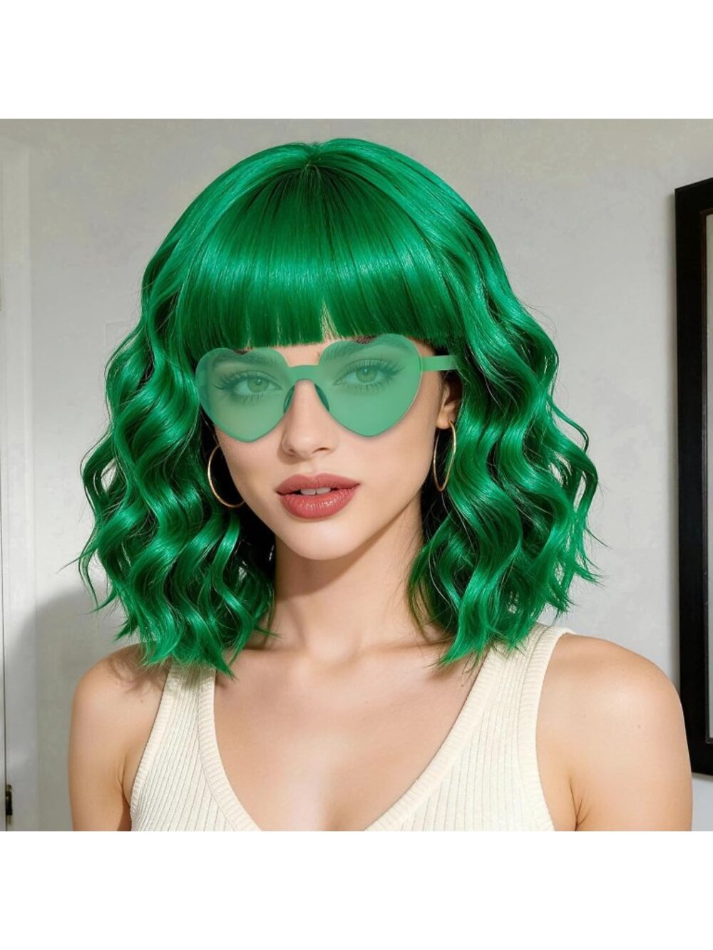Women's Hot Pink Synthetic Curly Wavy Shoulder Length Modern Hair Bob Wigs